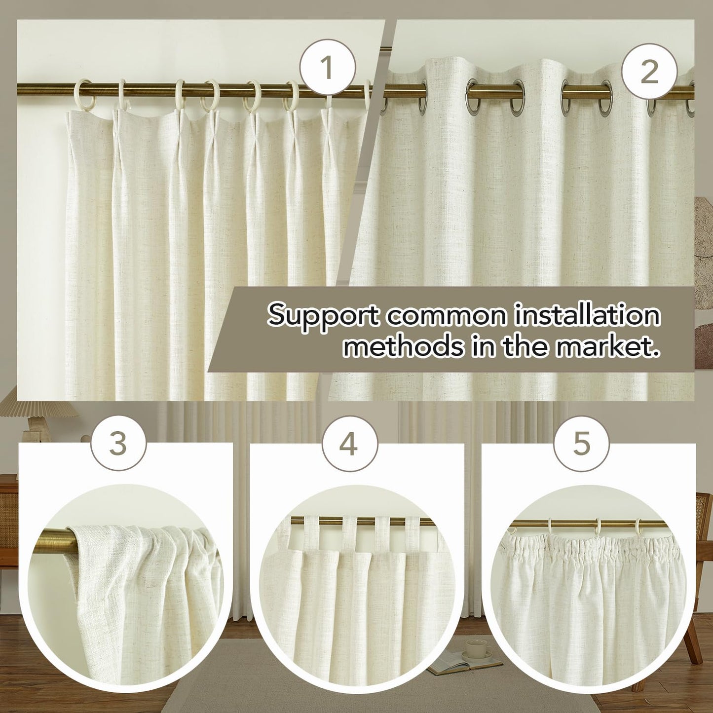 Custom Athena Blackout Linen Curtains, Linen Curtains for Bedroom and Living Room, Thermal Insulated Room Darkening Panels, 1 Panel