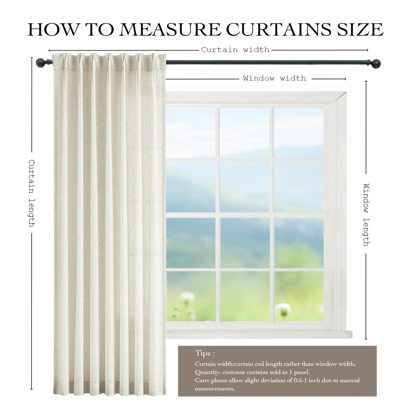 Custom Athena Blackout Linen Curtains, Linen Curtains for Bedroom and Living Room, Thermal Insulated Room Darkening Panels, 1 Panel