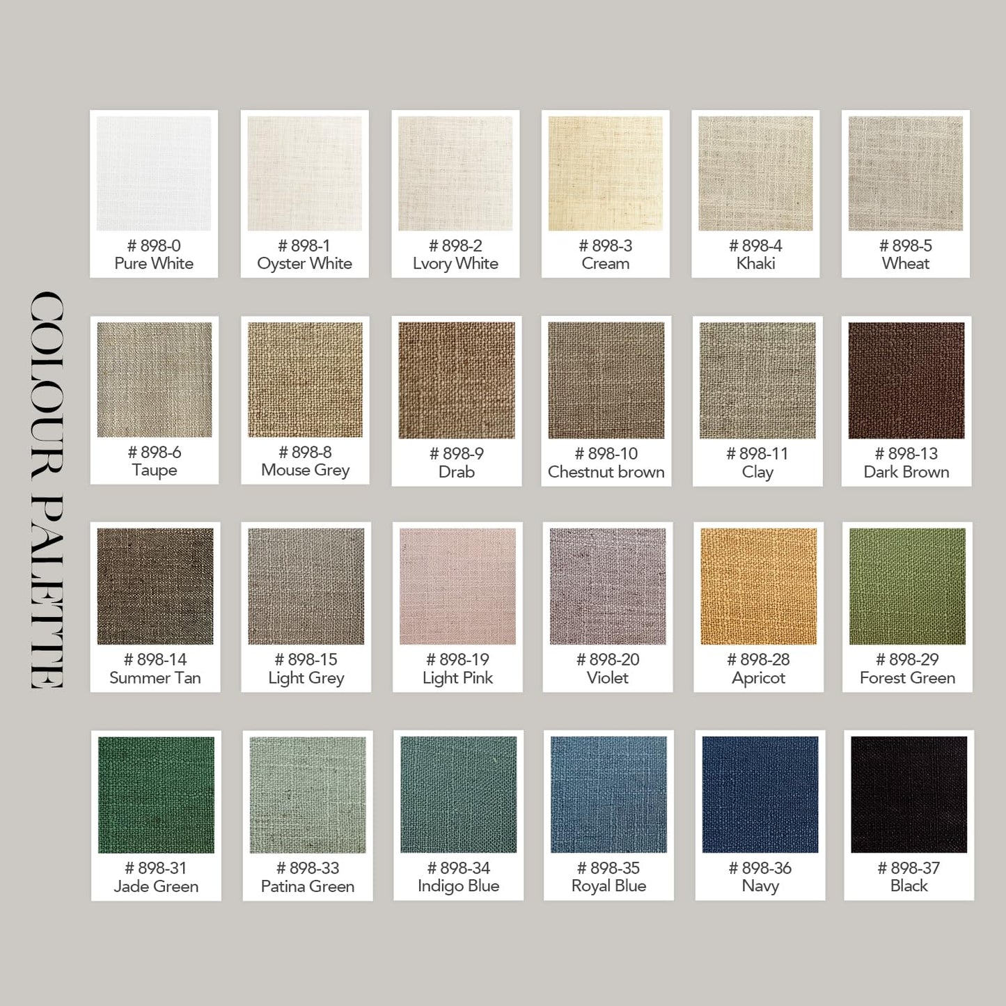 Velvoria Athena Series Linen Custom Curtains Fabric Samples, 24 Colors, Textured Linen Drapes for Bedroom, Living Room, and Window Treatment