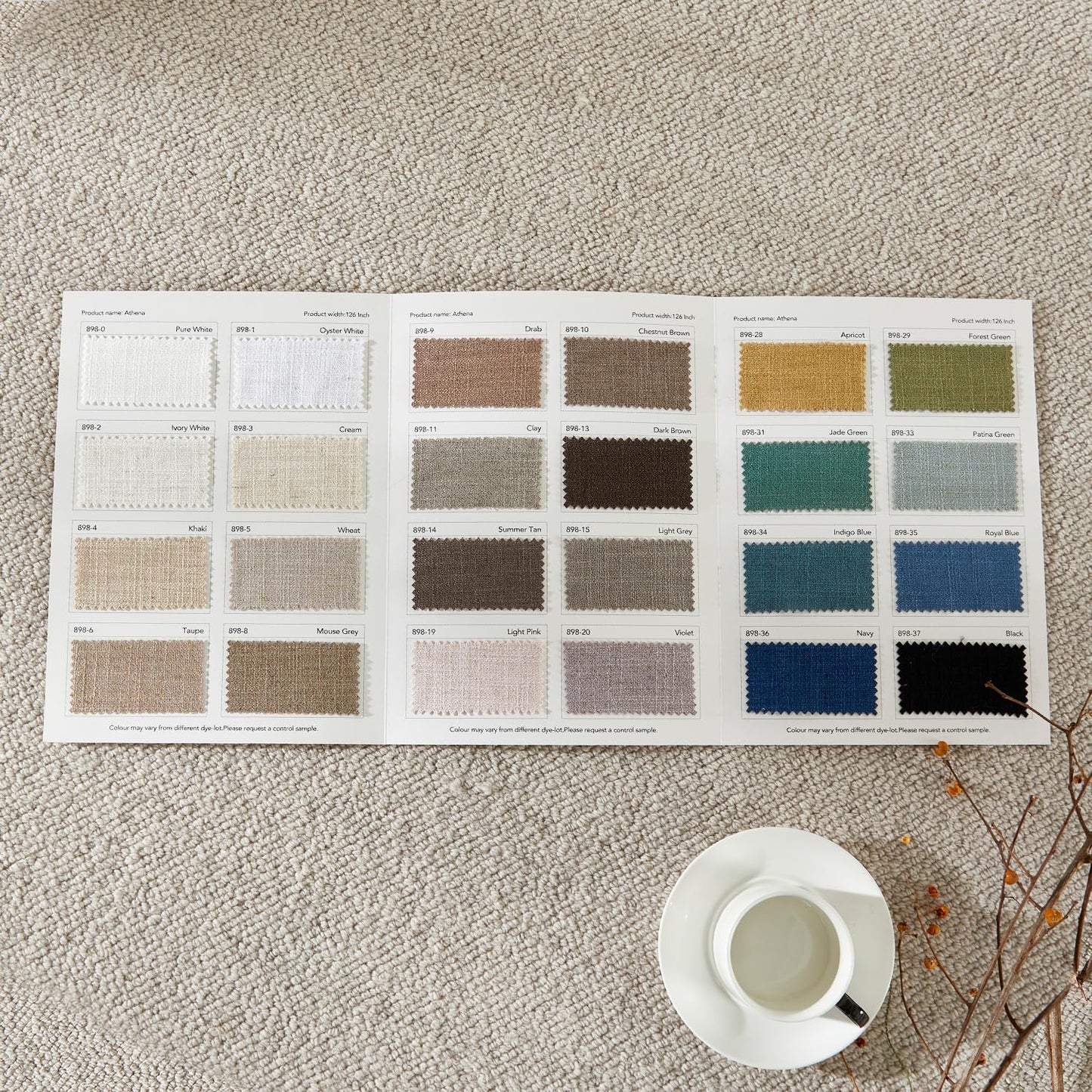 Velvoria Athena Series Linen Custom Curtains Fabric Samples, 24 Colors, Textured Linen Drapes for Bedroom, Living Room, and Window Treatment