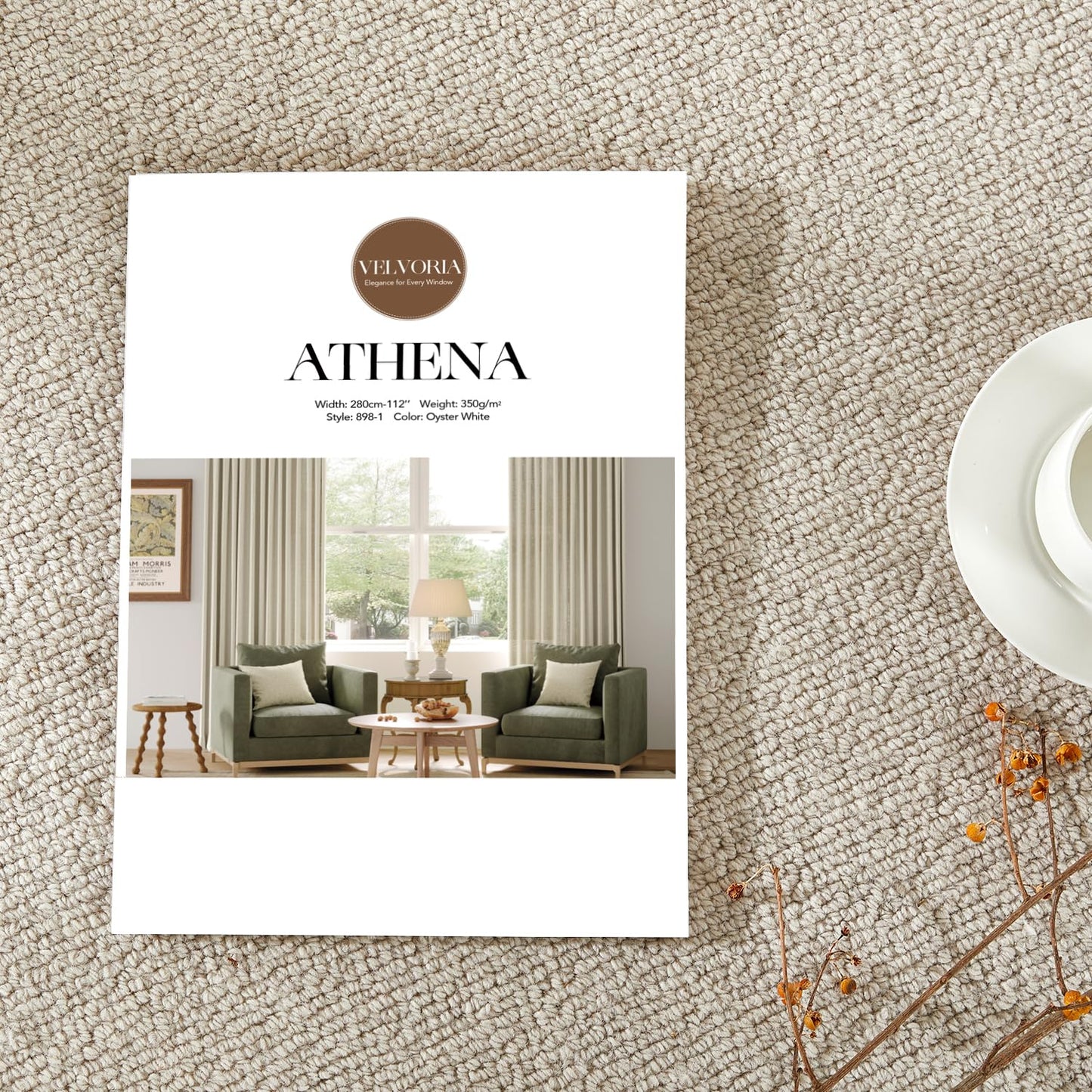Velvoria Athena Series Linen Custom Curtains Fabric Samples, 24 Colors, Textured Linen Drapes for Bedroom, Living Room, and Window Treatment